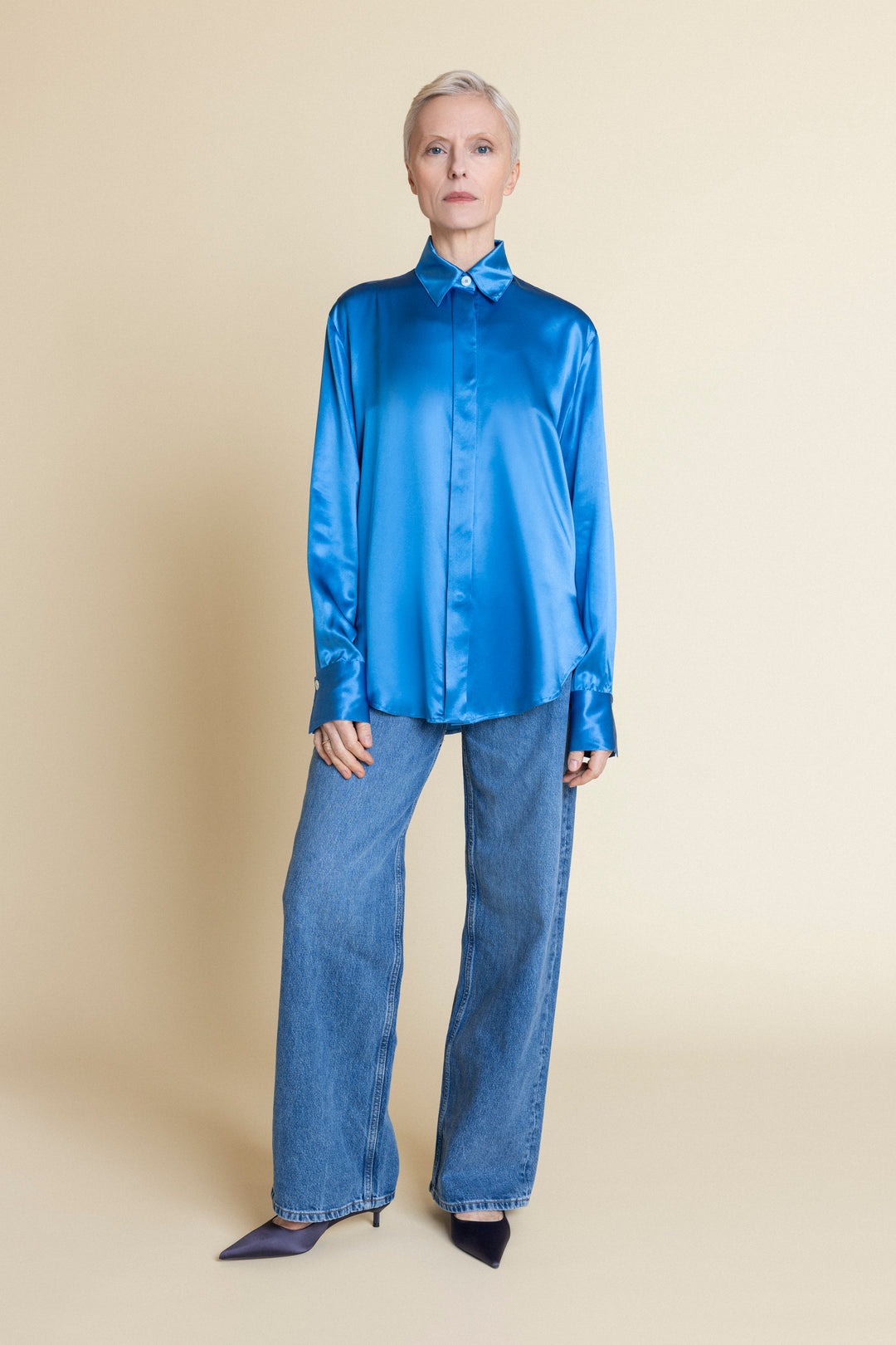 Silk Satin Shirt Blue La Katz Silk Satin Shirt Blue La Katz